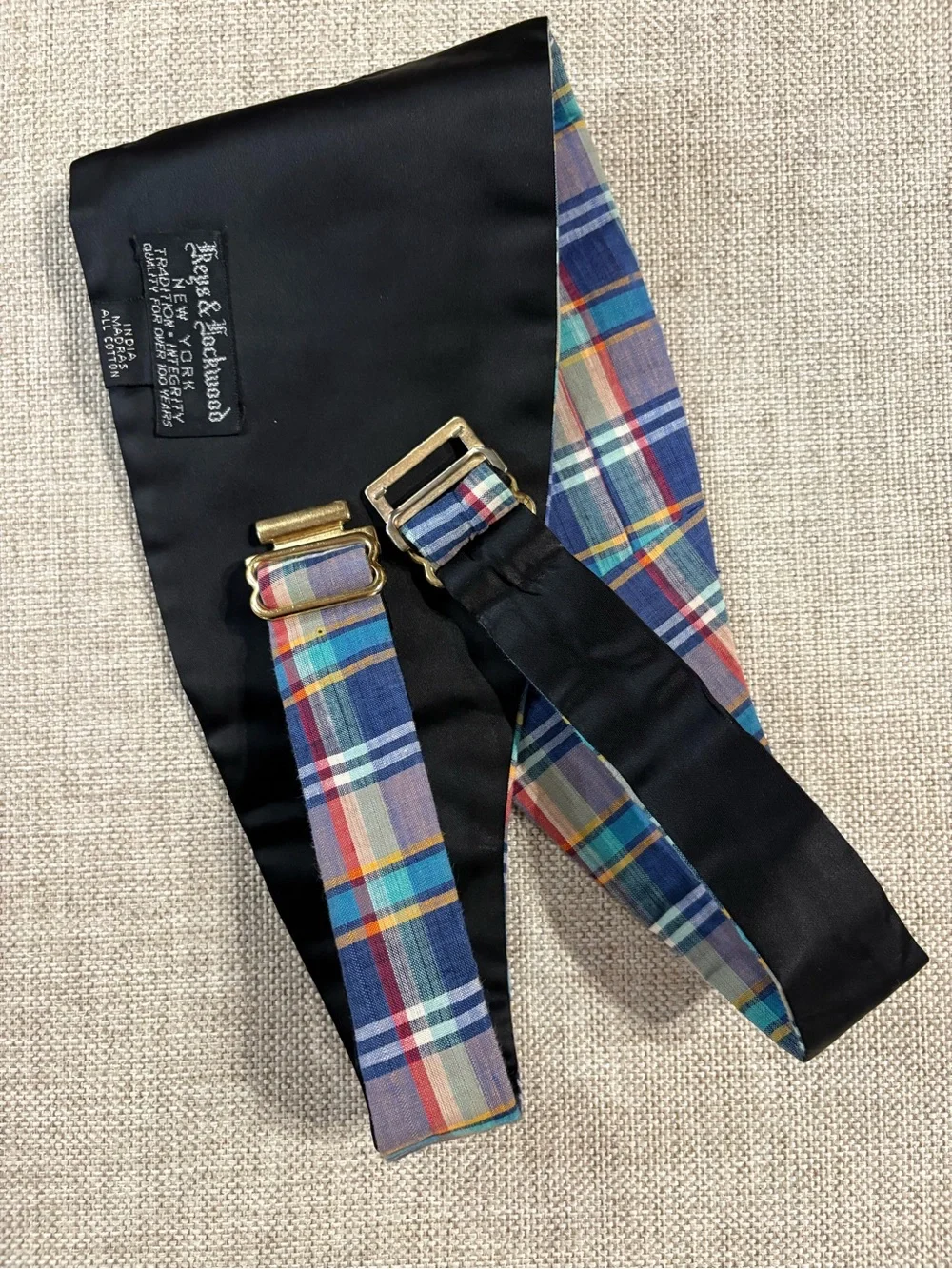 Vintage Reys & Rockwood Madras Bow Tie Cummerbund Set Cotton Plaid